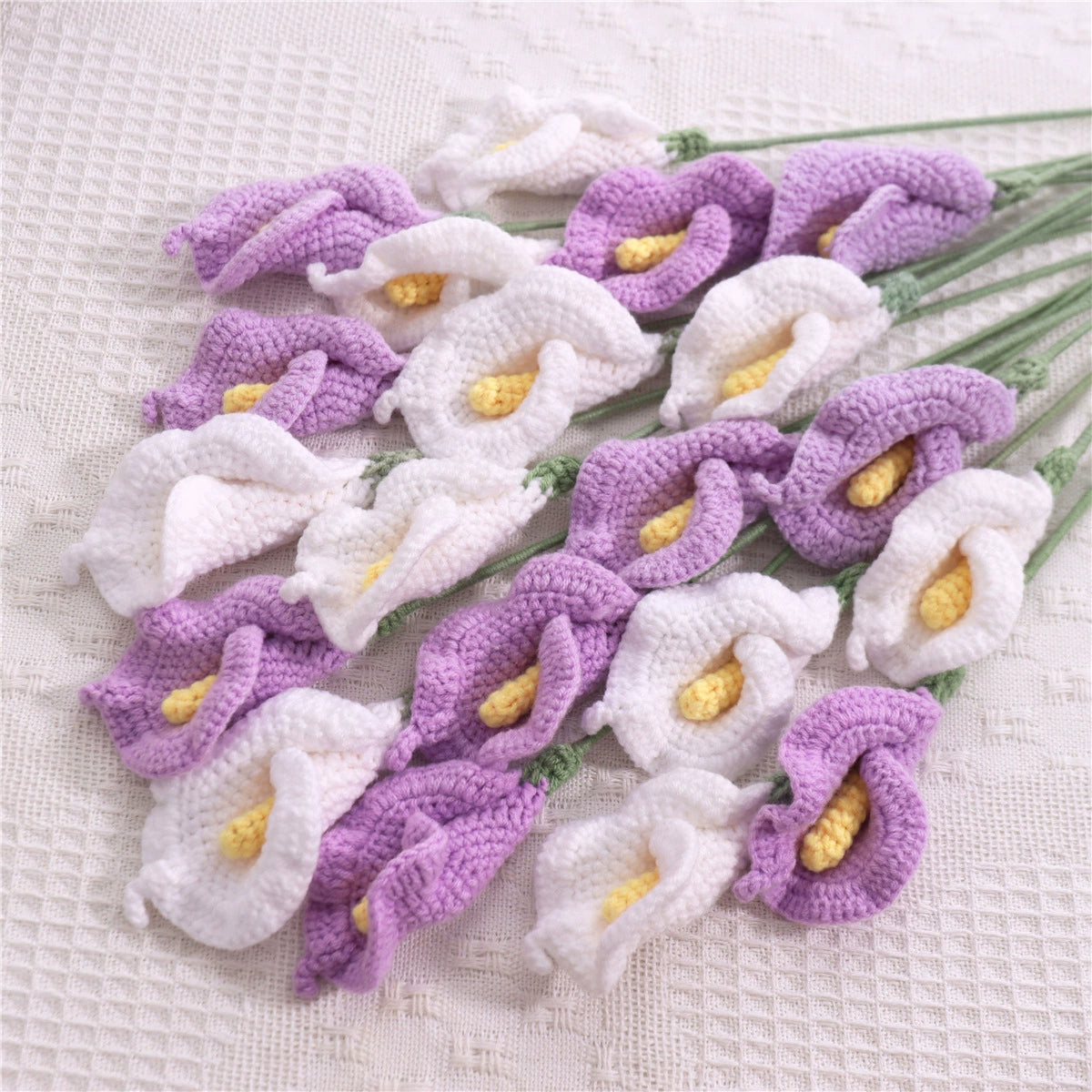 Handmade Crochet Calla Lily Flowers - Set of 10, 16.93 Inch Knitted Faux Flowers for Home Decor, Tabletop & Living Room