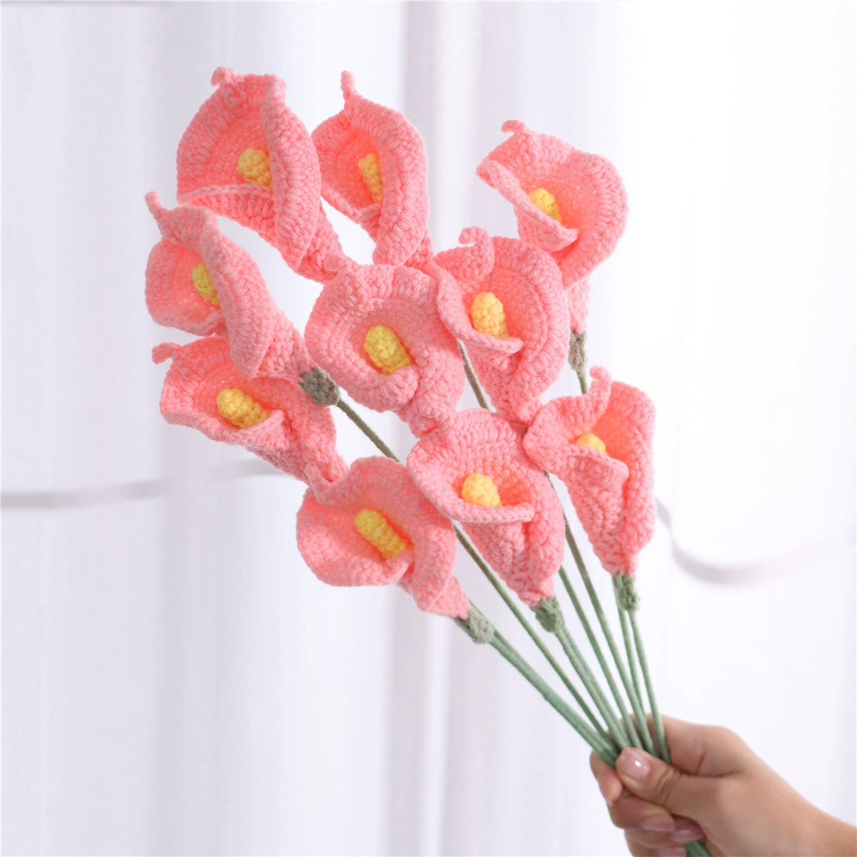 Handmade Crochet Calla Lily Flowers - Set of 10, 16.93 Inch Knitted Faux Flowers for Home Decor, Tabletop & Living Room