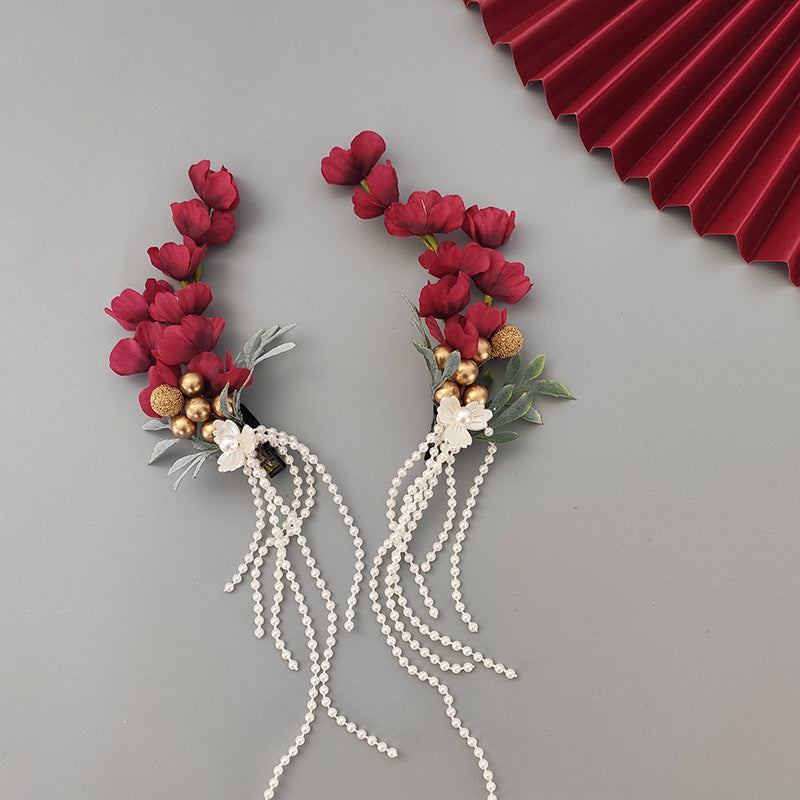 2 Pcs Wedding Flower Hair Clips Rhinestone Bridal Handmade Accessories