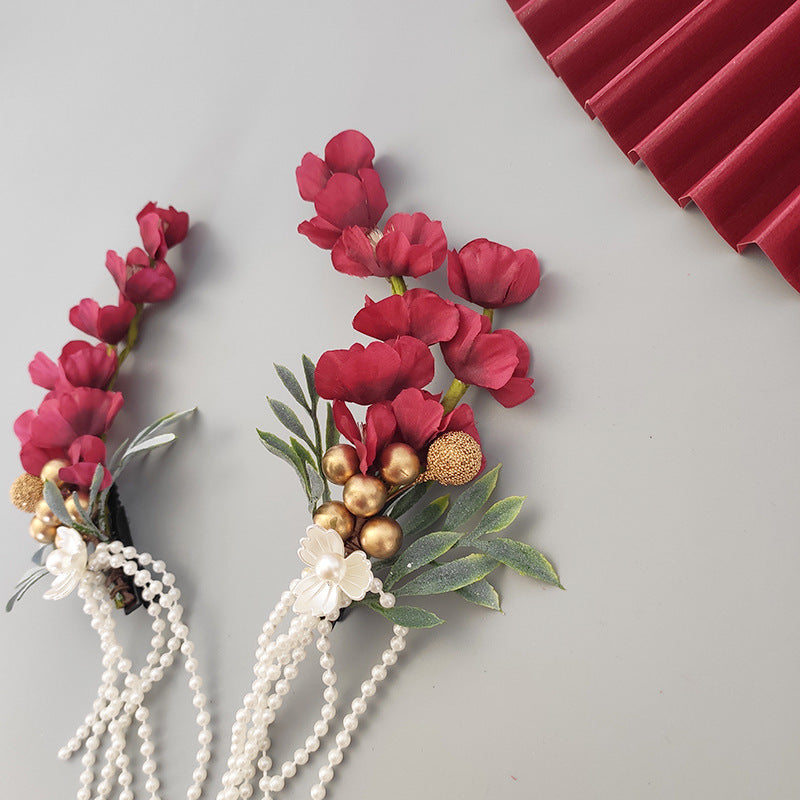 2 Pcs Wedding Flower Hair Clips Rhinestone Bridal Handmade Accessories