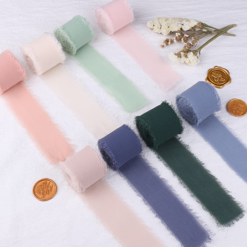 22 Colors 5.4 Yd Handmade Chiffon Silk-Like Fringe Ribbon for Wedding Party Decoration Bulk Wholesale
