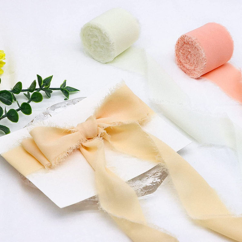 22 Colors 5.4 Yd Handmade Chiffon Silk-Like Fringe Ribbon for Wedding Party Decoration Bulk Wholesale