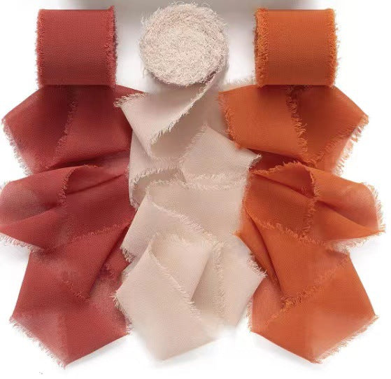 3 Pcs Handmade Fringe Chiffon Ribbon 5.4 Yd Mixed Colors Smooth Fabric for Wedding Party Decoration