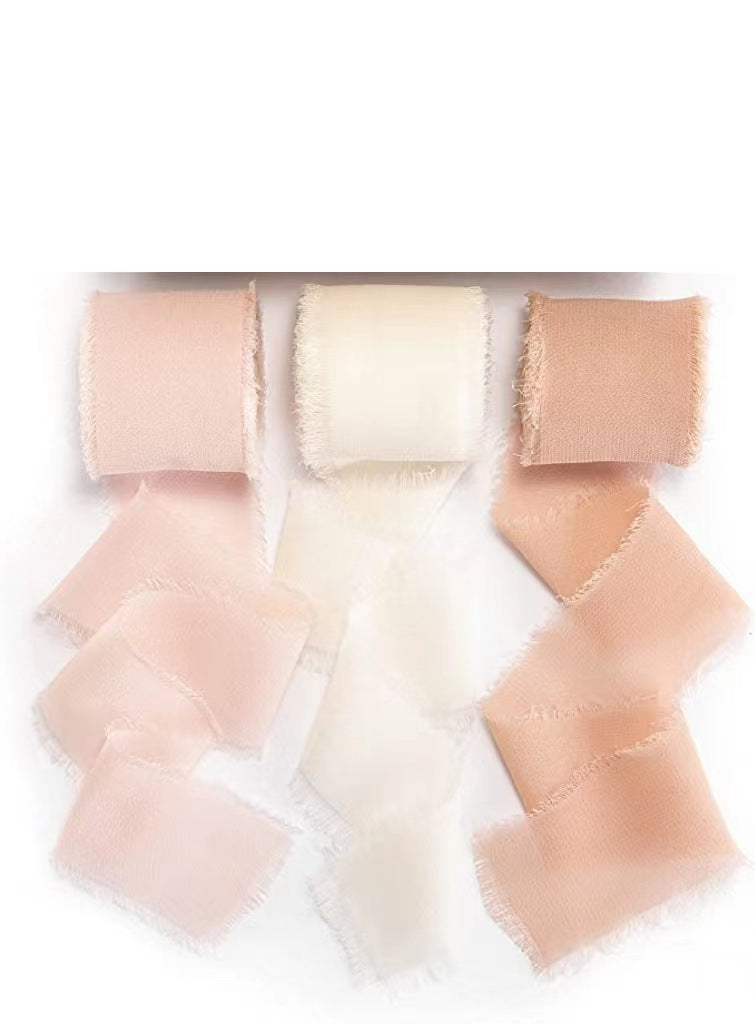 3 Pcs Handmade Fringe Chiffon Ribbon 5.4 Yd Mixed Colors Smooth Fabric for Wedding Party Decoration