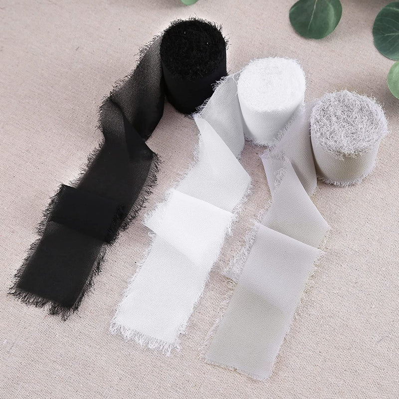 3 Pcs Handmade Fringe Chiffon Ribbon 5.4 Yd Mixed Colors Smooth Fabric for Wedding Party Decoration