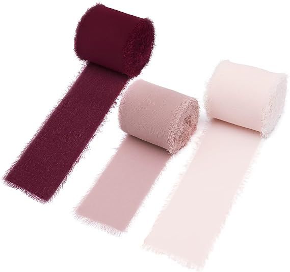 3 Pcs Handmade Fringe Chiffon Ribbon 5.4 Yd Mixed Colors Smooth Fabric for Wedding Party Decoration
