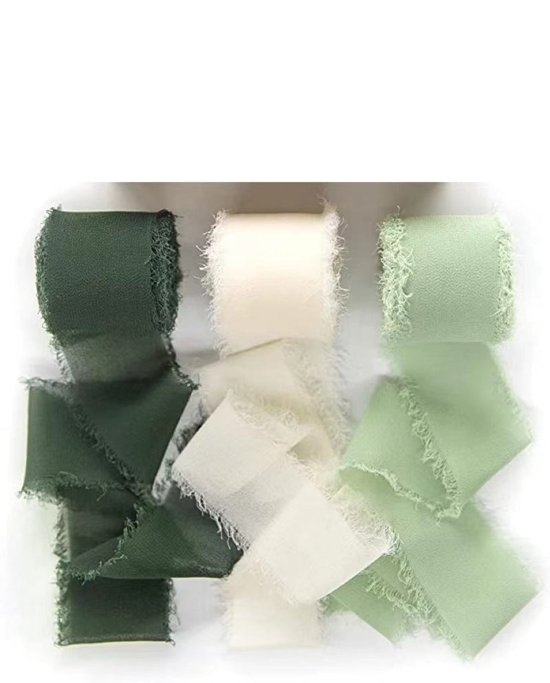 3 Pcs Handmade Fringe Chiffon Ribbon 5.4 Yd Mixed Colors Smooth Fabric for Wedding Party Decoration
