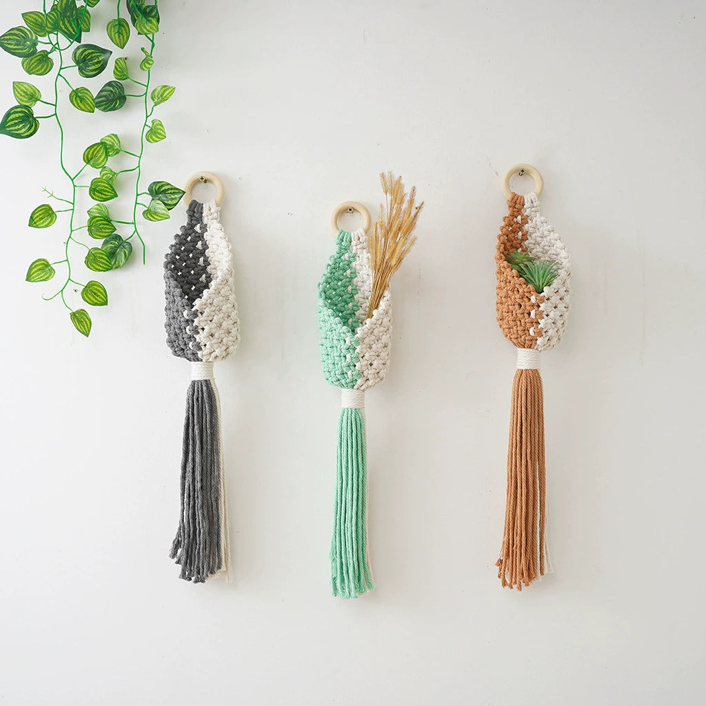 Handmade Macrame Plant Hanger, Boho Wall Hanging Basket for Succulents & Air Plants