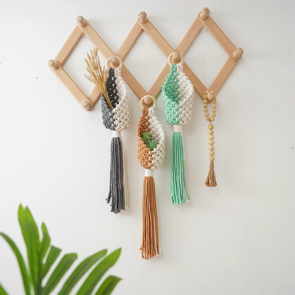 Handmade Macrame Plant Hanger, Boho Wall Hanging Basket for Succulents & Air Plants