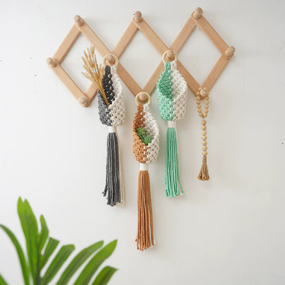 Handmade Macrame Plant Hanger, Boho Wall Hanging Basket for Succulents & Air Plants