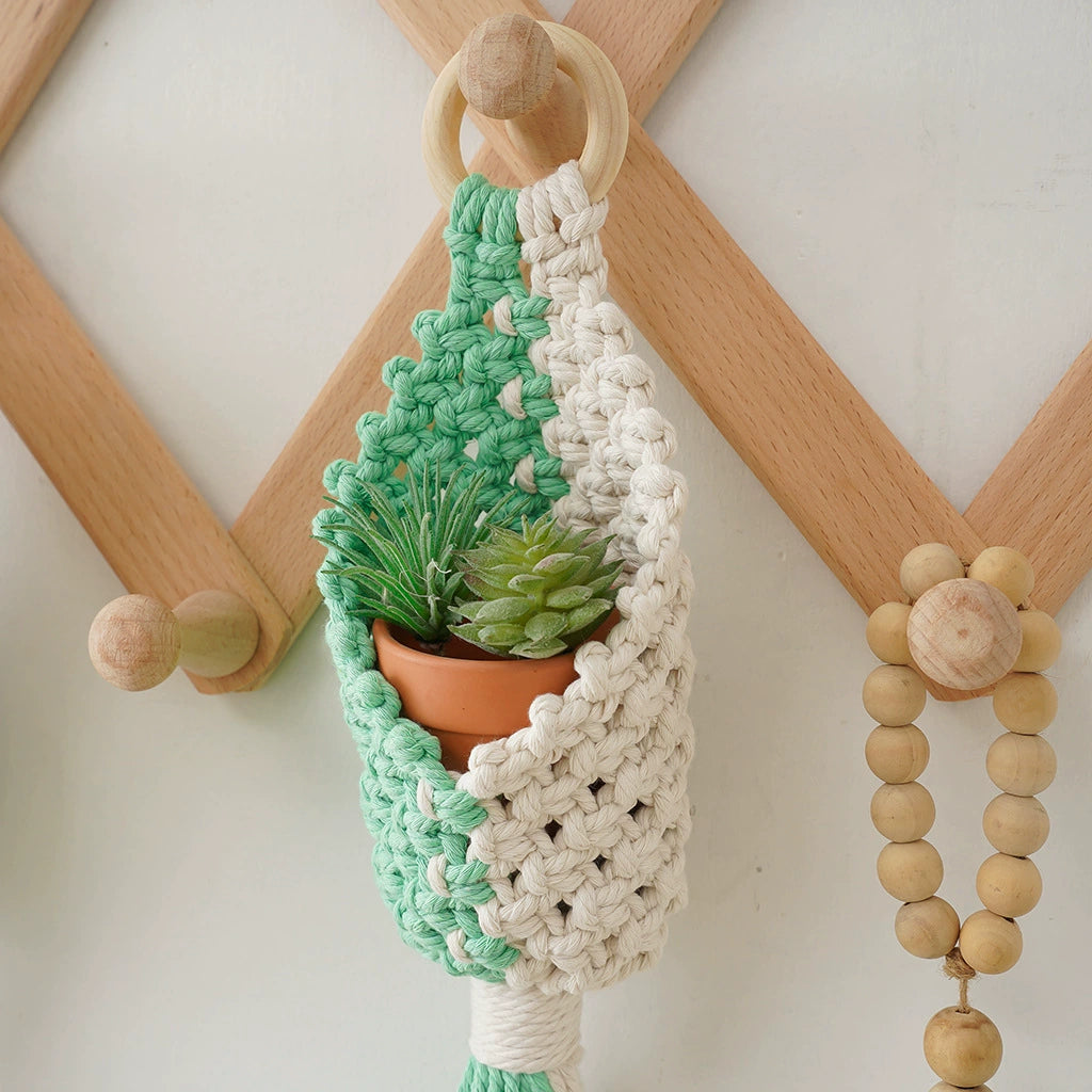 Handmade Macrame Plant Hanger, Boho Wall Hanging Basket for Succulents & Air Plants