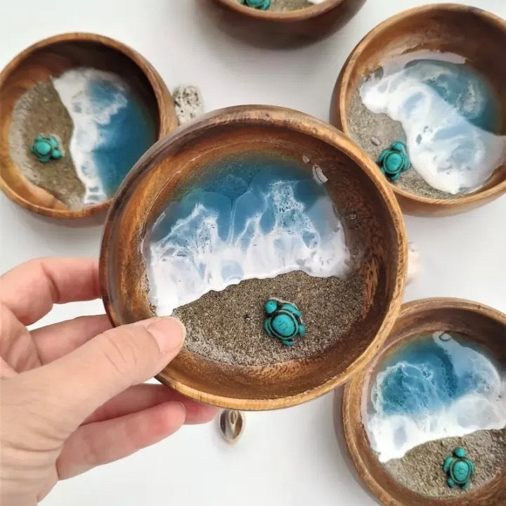 Handmade Ocean Bowl Decor - Mini Beach Microcosm Desk & Home Accent