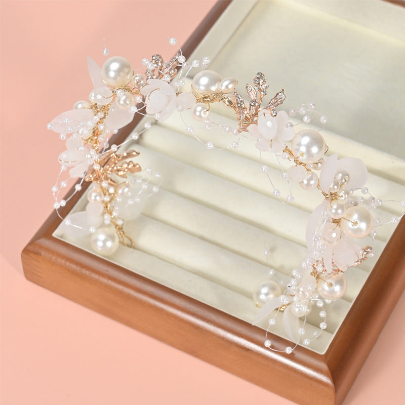 Handmade Pearl Flower Headband - Boho Bridal Hair Accessory for Fairy - like Brides