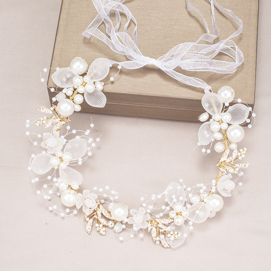 Handmade Pearl Flower Headband - Boho Bridal Hair Accessory for Fairy - like Brides