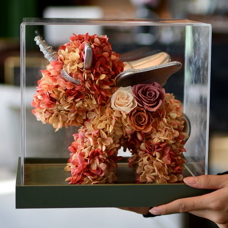 Handmade Artificial Rose Unicorn Figurine Valentine's Day Gift Decorative Collectible