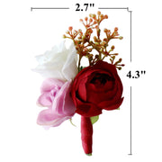 Burgundy Peony Boutonnieres Bulk Pack Artificial Silk Flowers 12 Pcs
