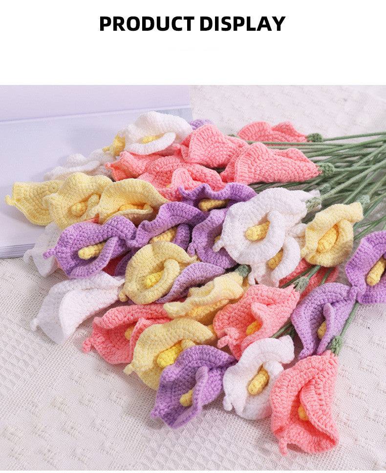 Handmade Crochet Calla Lily Flowers - Set of 10, 16.93 Inch Knitted Faux Flowers for Home Decor, Tabletop & Living Room