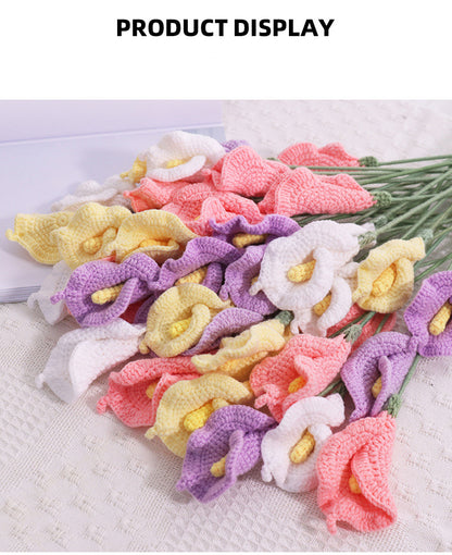 Handmade Crochet Calla Lily Flowers - Set of 10, 16.93 Inch Knitted Faux Flowers for Home Decor, Tabletop & Living Room