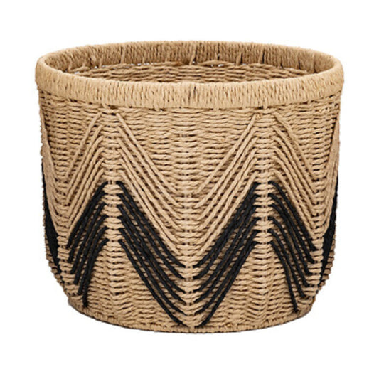 Handwoven Paper Cord Storage Baskets - 3 Sizes (L/M/S) | Light Brown & Black Decorative Organizers