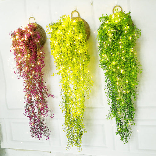 Artificial Hanging Flower Plants with LED Lights, Butterfly Decor, 1 Basket for Home Garden Wedding Porch Wall Garland