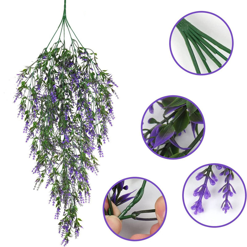 Lavender Hanging Flower Garland 6 Ft UV Resistant Artificial Plants for Outdoor Decor Bulk Pack