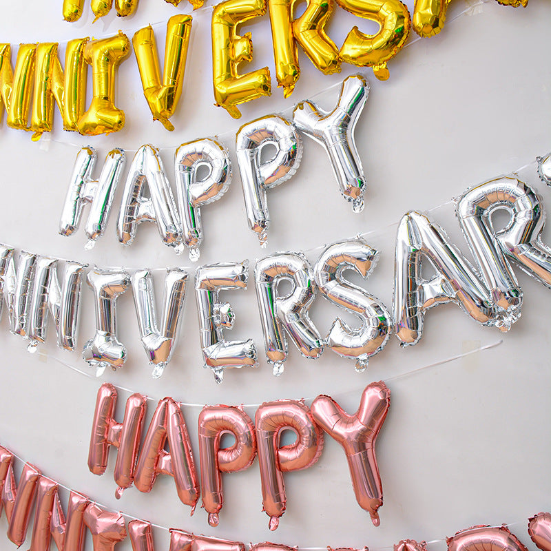 Happy Anniversary Foil Balloon Set - 16 Inch Anniversary Decorations (Gold, Silver, Rose Gold)