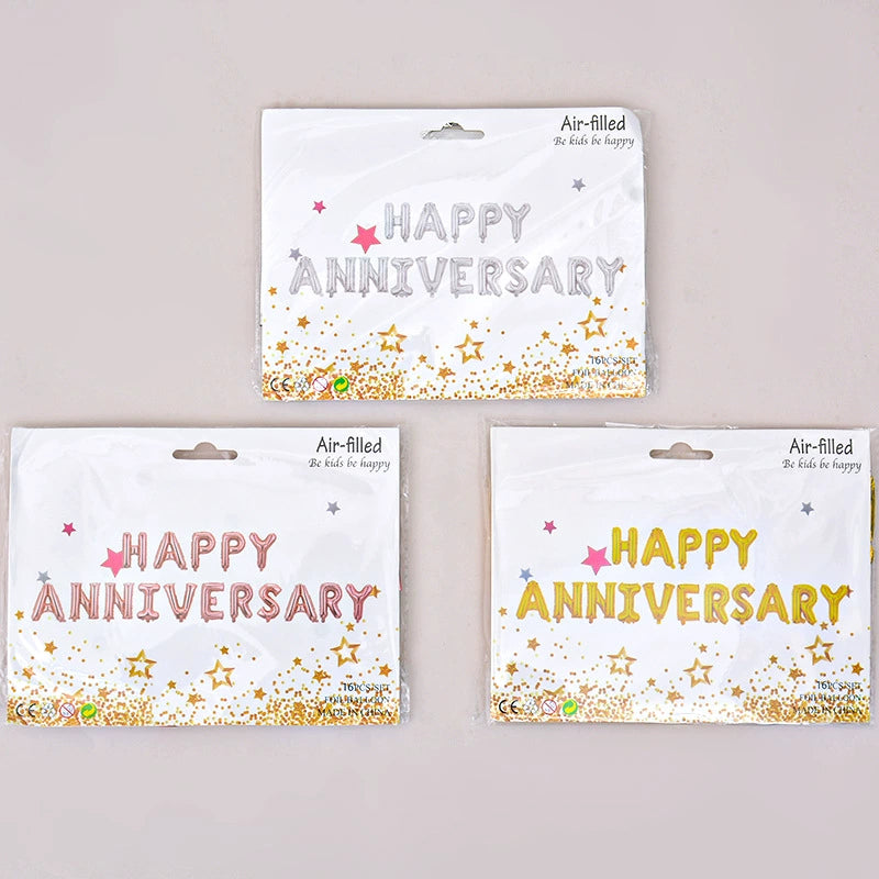 Happy Anniversary Foil Balloon Set - 16 Inch Anniversary Decorations (Gold, Silver, Rose Gold)