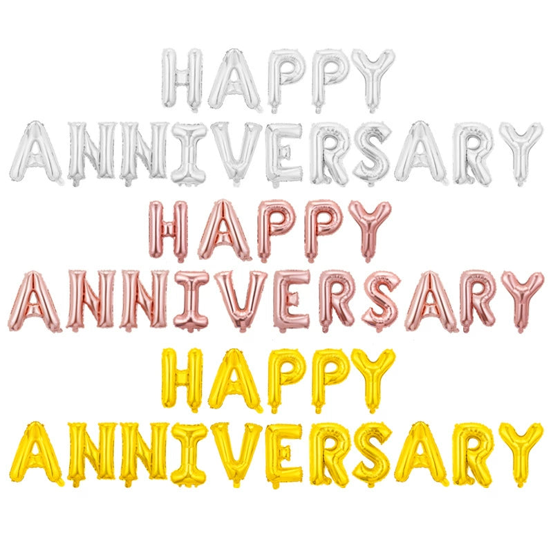 Happy Anniversary Foil Balloon Set - 16 Inch Anniversary Decorations (Gold, Silver, Rose Gold)