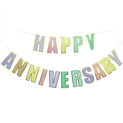 Happy Anniversary Gold Foil Paper Banner - Wedding & Anniversary Party Decorations