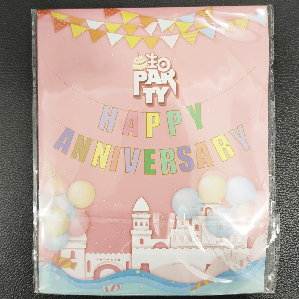 Happy Anniversary Gold Foil Paper Banner - Wedding & Anniversary Party Decorations