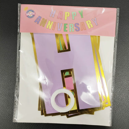 Happy Anniversary Gold Foil Paper Banner - Wedding & Anniversary Party Decorations