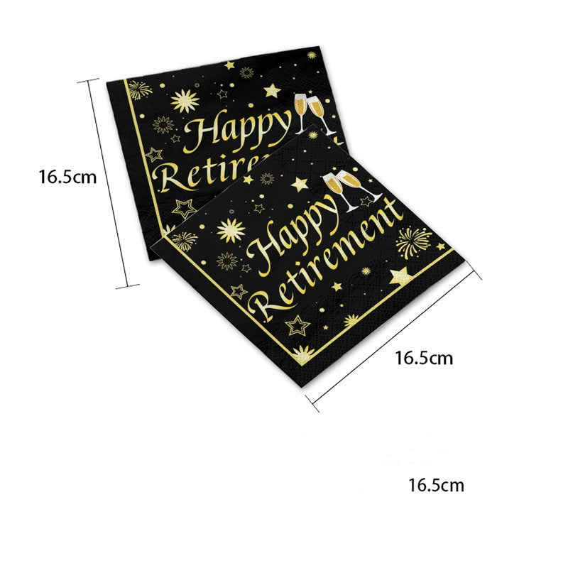 Happy Retirement Gold Theme 9-Piece Disposable Party Set - Plates, Cups, Napkins & Tablecloth