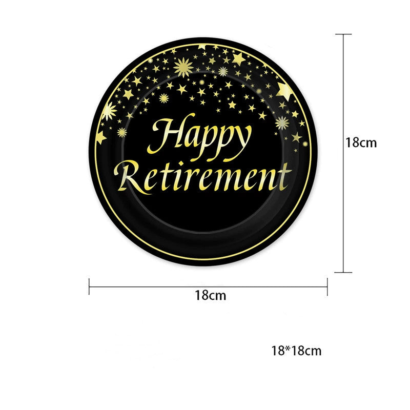 Happy Retirement Gold Theme 9-Piece Disposable Party Set - Plates, Cups, Napkins & Tablecloth
