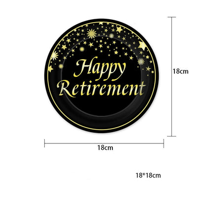 Happy Retirement Gold Theme 9-Piece Disposable Party Set - Plates, Cups, Napkins & Tablecloth