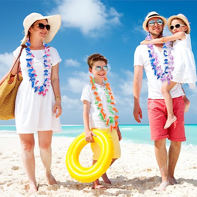 36 Pcs Silk Flower Leis Bulk Pack for Luau Party Summer Beach Pool Supplies