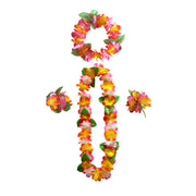 4 Pcs Hawaiian Artificial Flower Leis Necklaces Headbands Wristbands for Beach Party