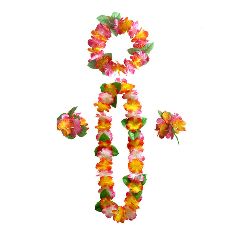 4 Pcs Hawaiian Artificial Flower Leis Necklaces Headbands Wristbands for Beach Party