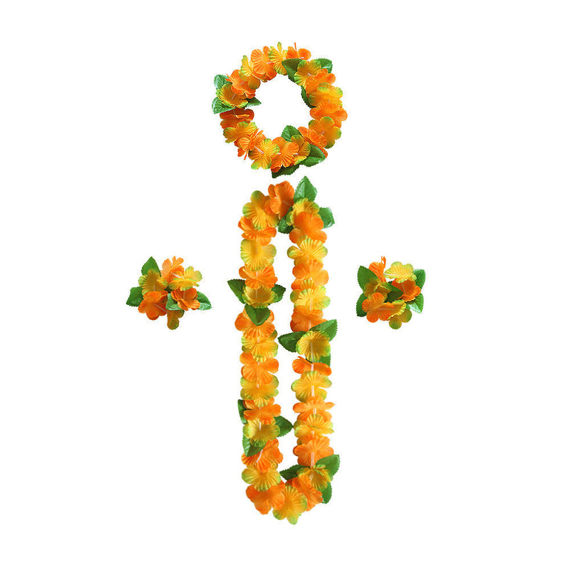 4 Pcs Hawaiian Artificial Flower Leis Necklaces Headbands Wristbands for Beach Party