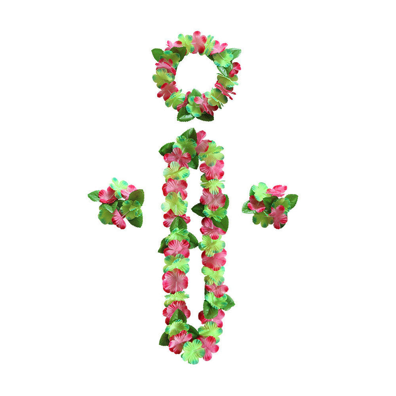 4 Pcs Hawaiian Artificial Flower Leis Necklaces Headbands Wristbands for Beach Party
