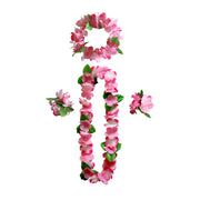4 Pcs Hawaiian Artificial Flower Leis Necklaces Headbands Wristbands for Beach Party