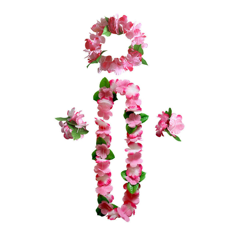 4 Pcs Hawaiian Artificial Flower Leis Necklaces Headbands Wristbands for Beach Party