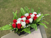 White and Red Artificial Rose Cemetery Flower Saddle Bouquet Bulk Wholesale