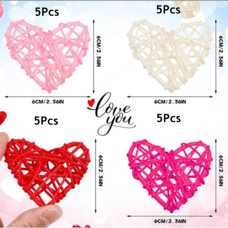 20 Pcs Heart Shape Wicker Rattan Ornaments Hanging Decor Artificial Natural Color