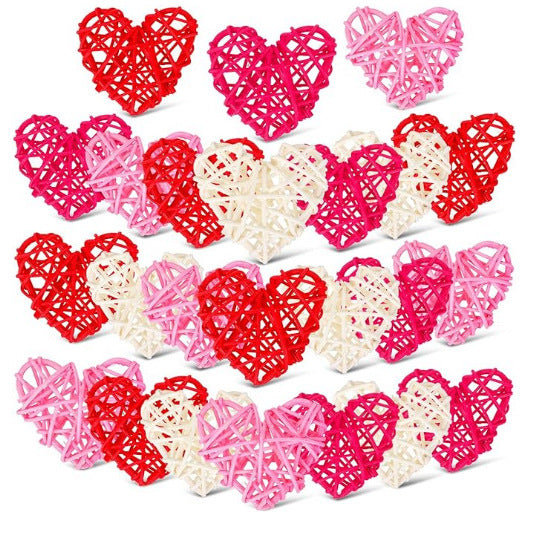 20 Pcs Heart Shape Wicker Rattan Ornaments Hanging Decor Artificial Natural Color