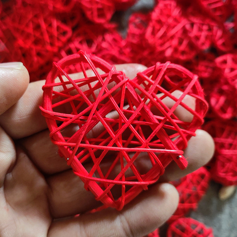 20 Pcs Heart Shape Wicker Rattan Ornaments Hanging Decor Artificial Natural Color