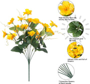Hibiscus Bush Artificial Flowers 10 Pcs UV Resistant Outdoor Faux Silk Plants