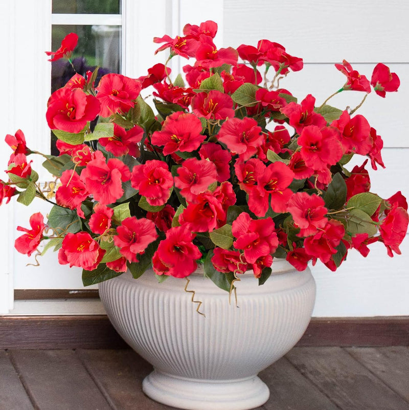 Hibiscus Bush Artificial Flowers 10 Pcs UV Resistant Outdoor Faux Silk Plants