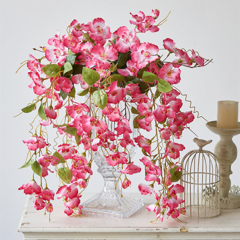 2 Pcs Artificial Hibiscus Weeping Hanging Flowers UV Resistant for Outdoors