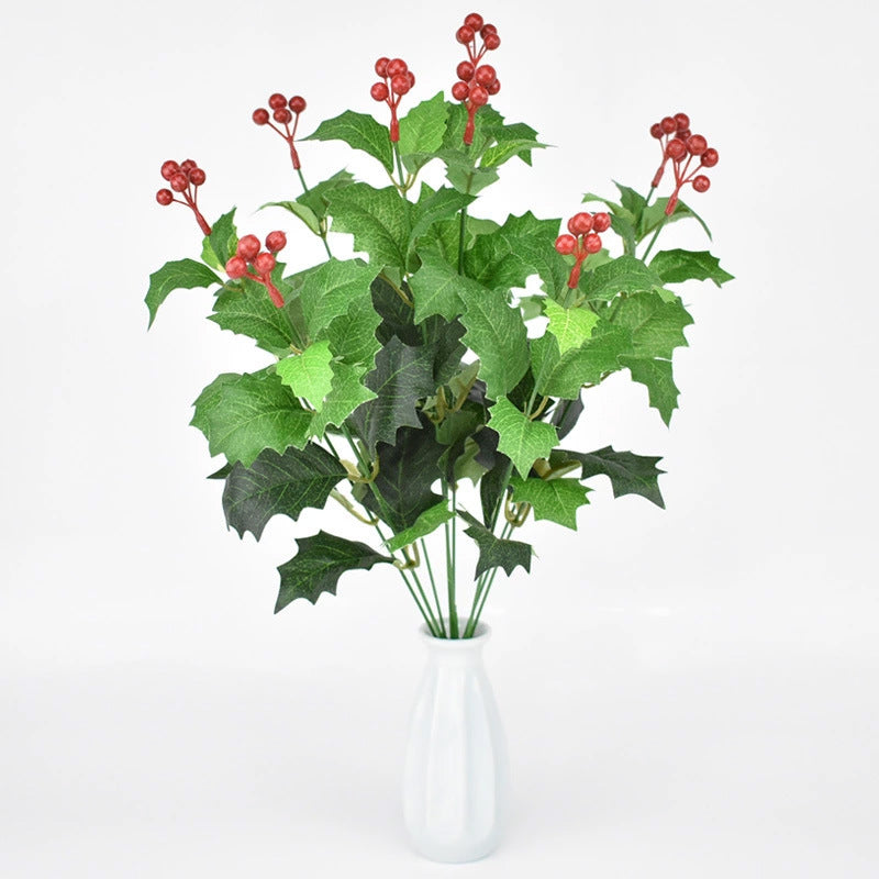 17 Inch Artificial Holly Leaves and Berries Bush, Holiday Home Décor, Bulk Quantity