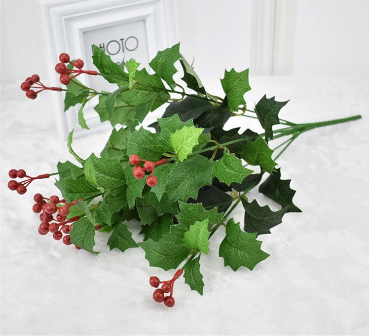 17 Inch Artificial Holly Leaves and Berries Bush, Holiday Home Décor, Bulk Quantity